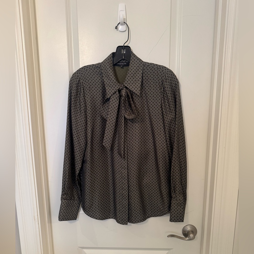 Lafayette 148 New York Circle Pattern Blouse 100% Silk XS